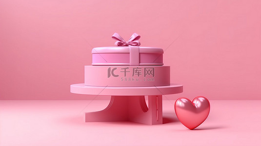 情人节促销主题背景图片_爱情主题粉红色底座，带礼品盒，3D 呈现粉红色背景