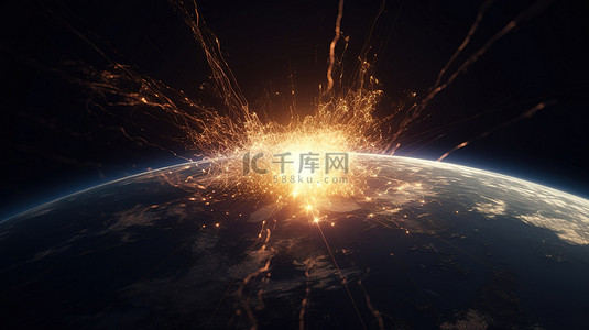 全球网络背景图片_令人着迷的 3d 地球呈现爆炸光的惊人视角
