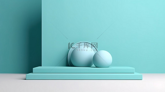 青蓝背景图片_用于产品展示的薄荷青蓝色讲台的最小 3D 渲染