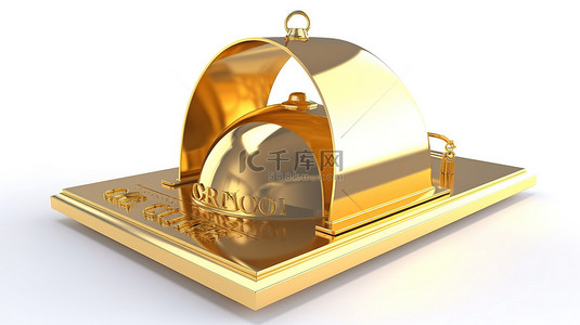 钟形背景图片_白色背景 3d 渲染的带有英镑符号的豪华金色餐厅钟形装饰