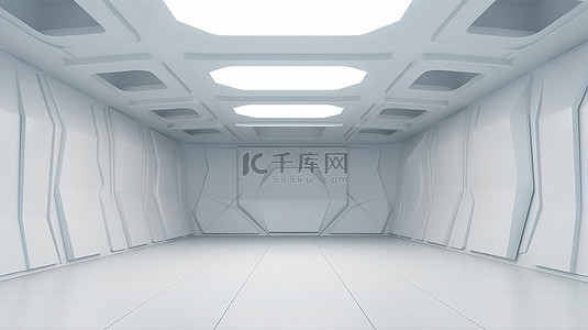 大厅样机背景图片_具有空白白屏 3D 渲染的未来派金属大厅