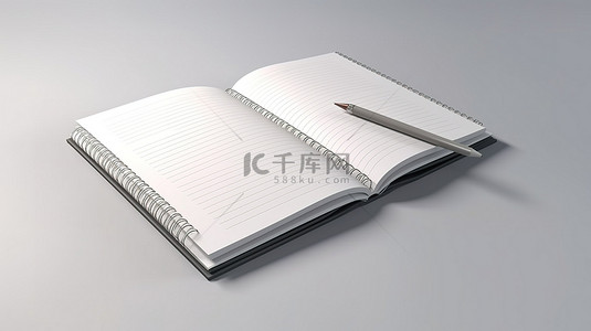 笔记本空白页背景图片_白色背景与 3D 渲染空白页笔记本