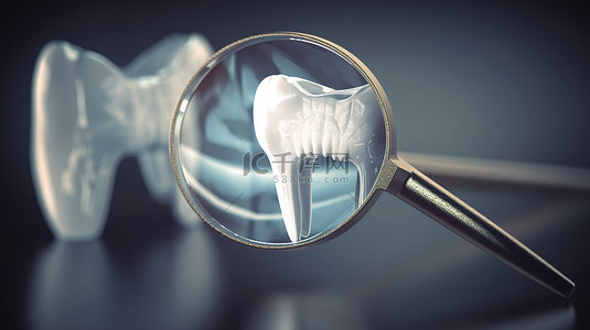 健康牙牙齿背景图片_用放大镜放大 3d 牙齿的视图