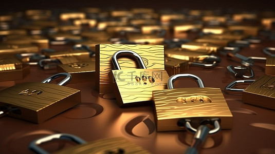 金融消费者保护日背景图片_3D 渲染信用卡用挂锁和钥匙保护，说明信用卡数据加密概念