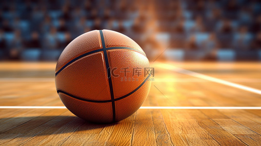 球场上打篮球的 3D 渲染插图