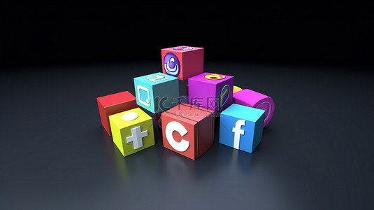 灰色背景上 3D 的 facebook instagram youtube snapchat 和 tiktok 的充满活力的徽标