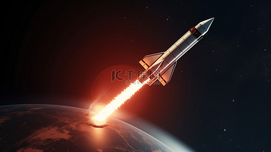 火箭发射台卡通背景图片_暴涨的利润 3d 火箭随着股市上涨图表升空