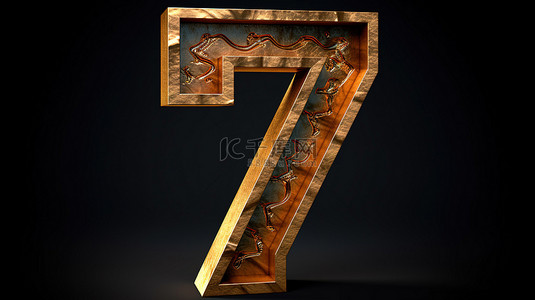 3d 复古字母数字 7 在黑色背景上隔离，带有剪切路径插图