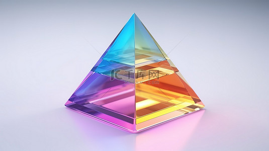 彩色棱镜背景图片_白色地板上简约抽象风格的彩色棱镜金字塔玻璃的 3D 渲染