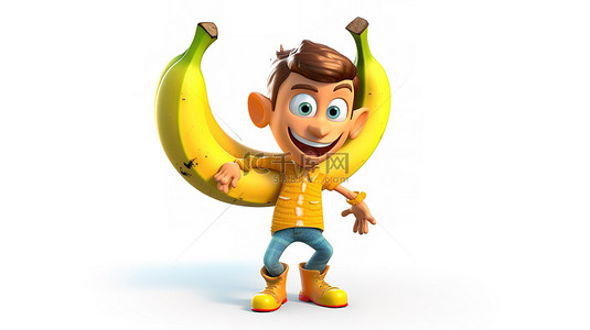 休闲卡通人物在 3d 中玩香蕉