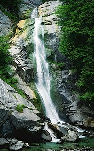 流淌水背景图片_沿着岩石山坡流淌的绿色瀑布