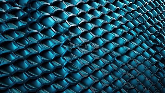 3D 渲染中带有金属网格的蓝色天蓝色水泥墙背景