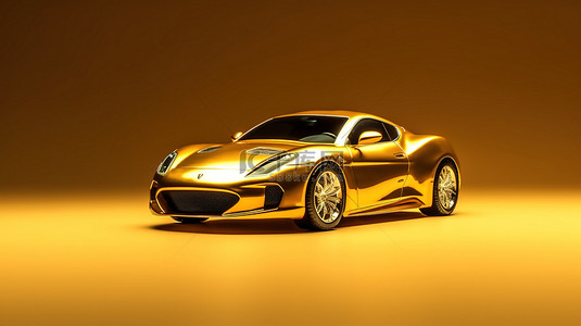 一辆金色跑车的华丽 3D 渲染，具有充足的复制空间