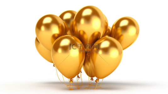 白色背景上孤立的闪闪发光的 3D 金色气球欢欣鼓舞 80