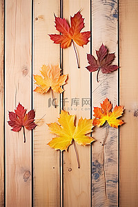 桶背景图片_木製背景上的秋葉