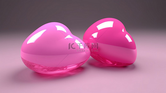 浪漫的情人节 3d 渲染与脸红的粉红色心