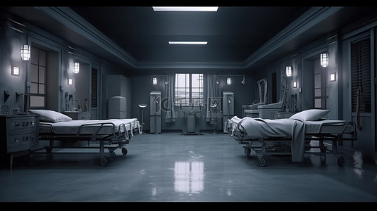 医院床位背景图片_医院闹鬼太平间的 3D 等距插图令人恐惧和怪异