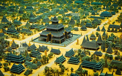 新的背景图片_背景中有寺庙和树木的城市模型