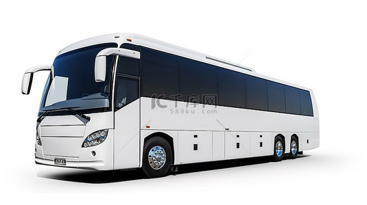 当一辆大型白色旅游巴士驶过时，白色背景上的指针的 3D 渲染