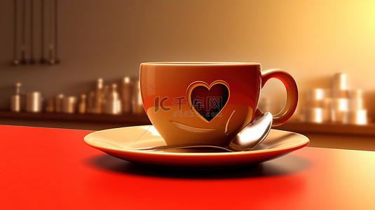 拿铁茶背景图片_舒适的咖啡馆里的 3D 心形咖啡