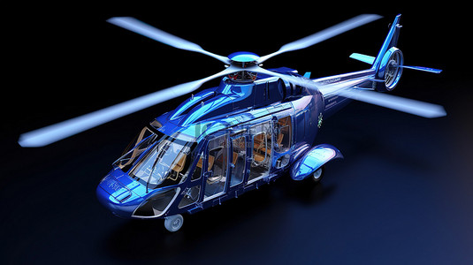 3D 模型直升机通过线框设计探索其机身结构