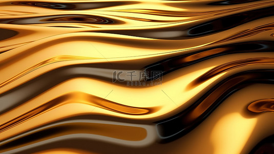 金色质感花背景图片_闪闪发光的金色面板展示流体 3D 波纹
