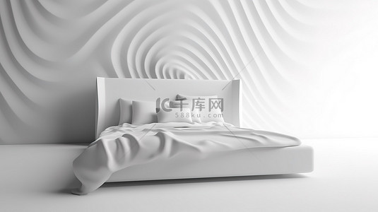 简约等背景图片_带有白色床和背景 3D 渲染和插图的简约纸张概念