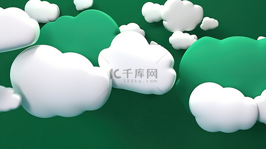 绿色横幅背景与孤立的 3d 白色语音气泡
