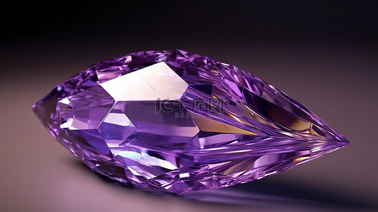 榄尖形切割紫水晶宝石的 3d 渲染