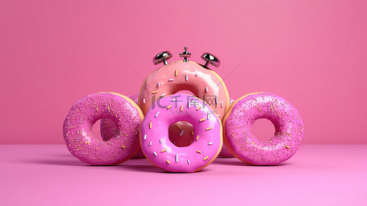 伪装甜甜圈作为计时器的时钟，以 3D 创建的粉红色背景为背景