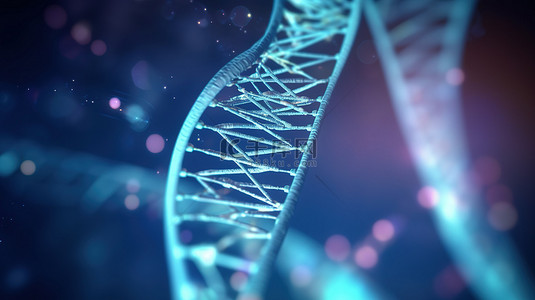 遗传生物技术概念 3D 渲染抽象 DNA 分子模型在照明背景下与复制空间