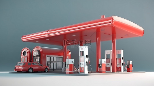 运输集合 3d 呈现加油站图标和标志的汽油和燃料