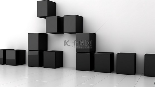 立方体墙面背景图片_白色空白墙背景与 3D 渲染中的黑色立方体框