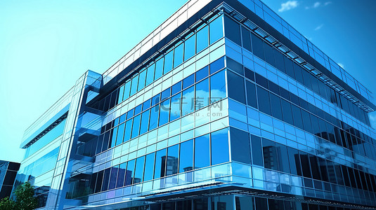 城市蓝天背景背景图片_清澈蓝天下企业塔的 3D 渲染
