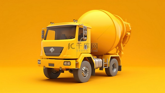 货车插图背景图片_黄色隔离混凝土搅拌车的 3d 插图
