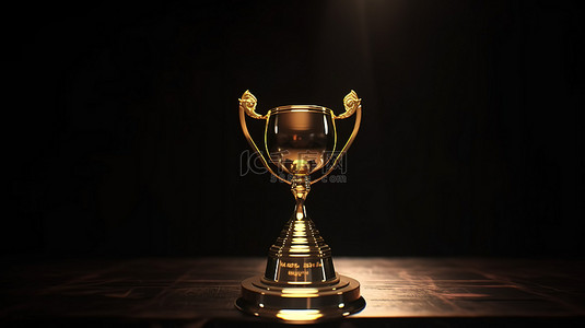 带丝带奖杯背景图片_获胜概念说明了带金牌的奖杯的 3d 渲染