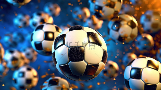 在竞争性球队联赛或锦标赛比赛背景下的足球或足球的 3D 渲染插图