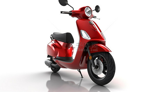 用于城市生活的当代红色轻便摩托车在干净的白色背景上以 3D 渲染