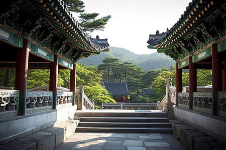 皇宫背景图片_韩国的山景 朝鲜皇宫 韩国