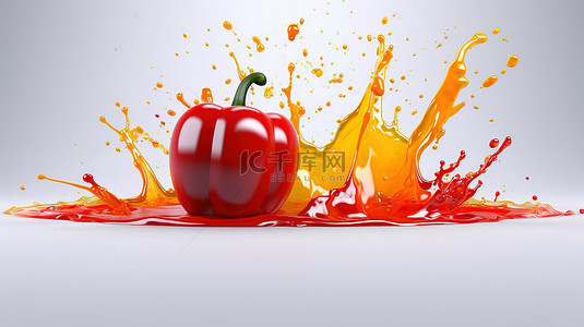 奇异的辣椒粉与番茄酱和果汁的爆发隔离 3D 插图