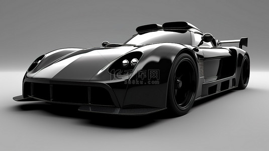 黑色跑车的时尚赛车机 3D 渲染，带有拱形延伸空气悬架和大型扰流板