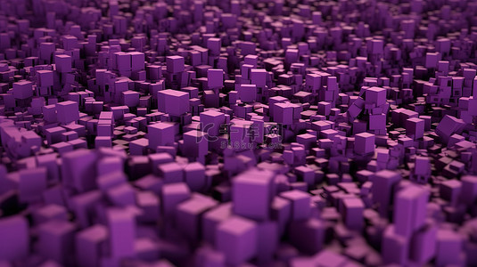 立方体几何背景图片_随机移动紫色等距立方体几何背景的 3d 插图
