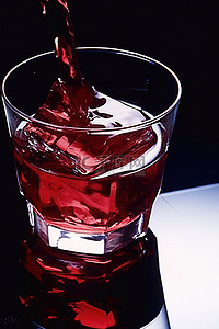 冰块倒入盛满红酒的玻璃杯中