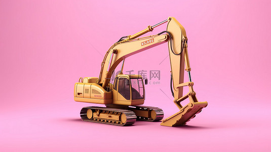 挖掘机背景图片_3d 腮红背景下闪闪发光的粉色和金色挖掘机