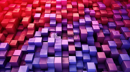 紫色粉色和红色抽象 3D 渲染色调的纹理立方体的混合物