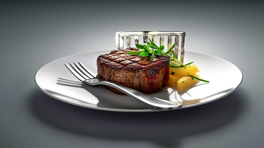 眼盘背景图片_3d 渲染的叉子显示多汁的牛排