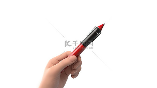 手铅笔画背景图片_白色背景上孤立卡通手握笔的 3d 插图
