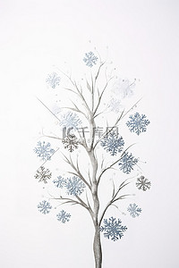 雪落背景图片_一棵美丽的白色和蓝色冬季风格小树，顶部有雪落装饰