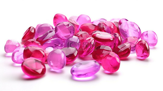 糖果展示背景图片_孤立白色背景的 3D 插图展示粉色和洋红色色调的糖果宝石