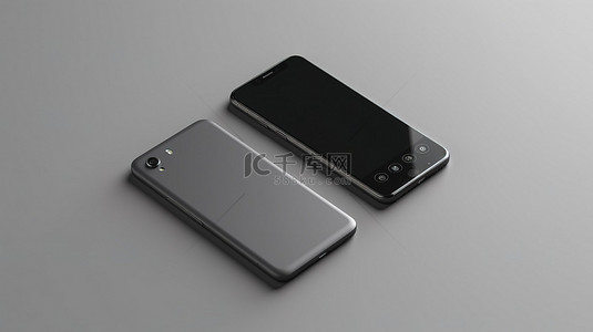 设计定位背景图片_灰色背景模型上两部垂直定位手机的 3D 渲染